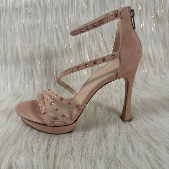 NEW Pelle Mode Womens Neela Blush Kid Suede Leather Platform Strappy Heels 10 - Picture 1 of 9